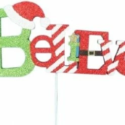 The Christmas Palace 24" RED & GREEN BELIEVE PICK SET OF 2 Stems & Picks