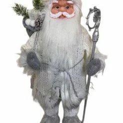 The Christmas Palace 2 FT WHITE COAT SANTA WITH BAG & STAFF