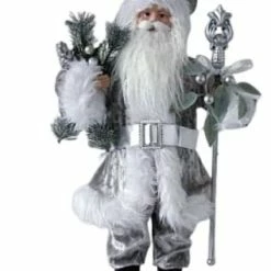 The Christmas Palace 18" SILVER SANTA STANDING WITH GIFT BAG Santas