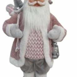 The Christmas Palace 2 FT PINK & GREY SANTA WITH A LANTERN & GIFTS Santas