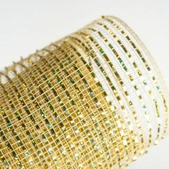 The Christmas Palace Ribbon & Bows 20" X 10 YD IVORY & GOLD METALLIC MESH