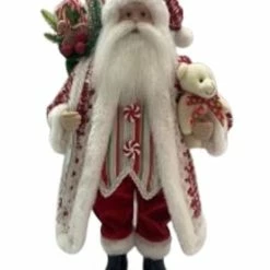 The Christmas Palace 2 FT PEPPERMINT CANDY SANTA WITH TEDDY BEAR Santas