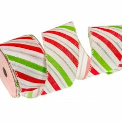 The Christmas Palace 2.5" X 10YD WHITE, RED, & LIME GREEN RIBBON SET OF 3