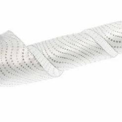 The Christmas Palace Crystal Elegance 4" X 10YD WHITE & SILVER POLKA DOT RIBBON