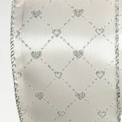 The Christmas Palace 2.5" X 10YD WHITE & SILVER HEARTS RIBBON SET OF 3