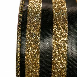 The Christmas Palace Ribbon & Bows 2.5" X 10YD BLACK & GOLD RIBBON SET OF 3