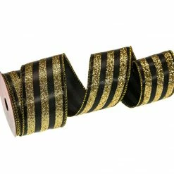 The Christmas Palace Ribbon & Bows 2.5" X 10YD BLACK & GOLD RIBBON SET OF 3