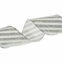 Best Sale π₯ The π Christmas Palace 2.5" X 10YD WHITE & SILVER GLITTER STRIPE RIBBON SET OF 3 Ribbon & Bows π€© 6 The Christmas Palace 2.5