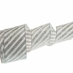 The Christmas Palace 2.5" X 10YD WHITE & SILVER GLITTER STRIPE RIBBON SET OF 3 Ribbon & Bows