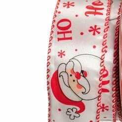 The Christmas Palace Ribbon & Bows 1.5" X 10YD WHITE & RED SANTA HO-HO-HO RIBBON SET OF 3