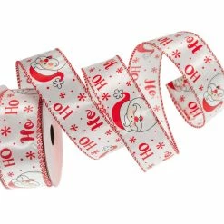 The Christmas Palace Ribbon & Bows 1.5" X 10YD WHITE & RED SANTA HO-HO-HO RIBBON SET OF 3