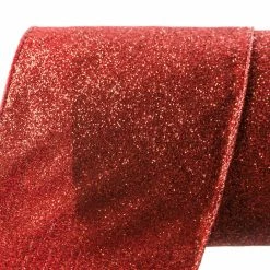The Christmas Palace 4" X 10YD RED GLITTER RIBBON SET OF 3