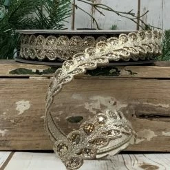 The Christmas Palace 1" X 10YD PLATINUM GLITTER LEAF RIBBON Ribbon & Bows