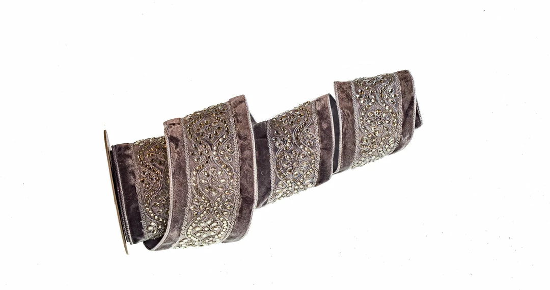 Cheapest π The π Christmas Palace 4" X 5YD GREY VELVET JEWELED TRIM RIBBON Ribbon & Bows β€οΈ 1 The Christmas Palace 4" X 5YD GREY VELVET JEWELED TRIM RIBBON Ribbon & Bows