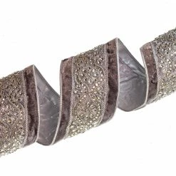 The Christmas Palace 4" X 5YD GREY VELVET JEWELED TRIM RIBBON Ribbon & Bows