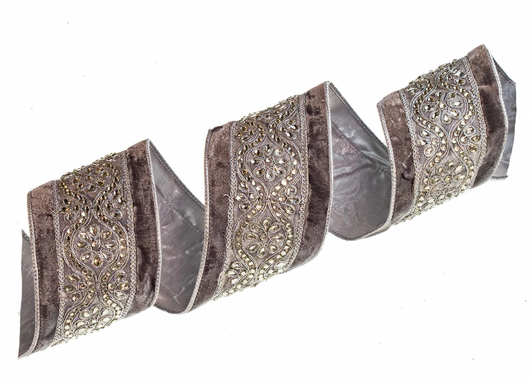 Cheapest π The π Christmas Palace 4" X 5YD GREY VELVET JEWELED TRIM RIBBON Ribbon & Bows β€οΈ 2 The Christmas Palace 4" X 5YD GREY VELVET JEWELED TRIM RIBBON Ribbon & Bows