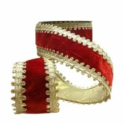 The Christmas Palace 4" X 10YD RED VELVET SEQUIN TRIM RIBBON Ribbon & Bows