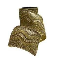 The Christmas Palace 4" X 5YD PLATINUM METALLIC DUPION DOUBLE CHEVRON RIBBON Golden Empire
