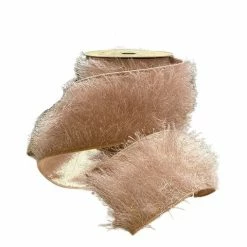 The Christmas Palace Ribbon & Bows 4 "X 10YD PINK FRINGE RIBBON