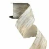 The Christmas Palace 4" X 10YD CREAM FAUX LINEN BIRCH GLITTERED RIBBON