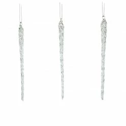 The Christmas Palace 10" CLEAR WHITE ICICLE ORNAMENT SET OF 12
