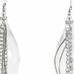 The Christmas Palace 6" GLASS FINIAL WITH CRYSTALS ORNAMENT SET OF 6 Crystal Elegance