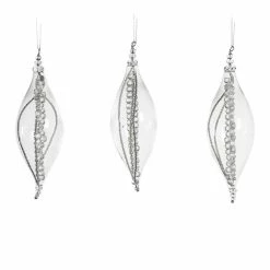 The Christmas Palace 6" GLASS FINIAL WITH CRYSTALS ORNAMENT SET OF 6 Crystal Elegance