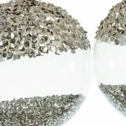 The Christmas Palace 5" SILVER GLASS WITH GLITTER ORNAMENT SET OF 6