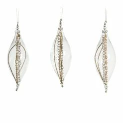 The Christmas Palace 6" CLEAR GLASS FINIAL WITH BEADS INSIDE ORNAMENT SET OF 6