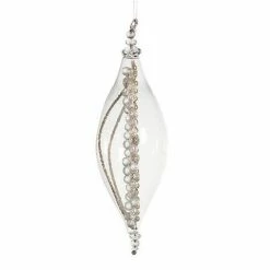 The Christmas Palace 6" CLEAR GLASS FINIAL WITH BEADS INSIDE ORNAMENT SET OF 6