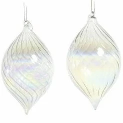 The Christmas Palace 7" CLEAR IRIDESCENT GLASS FINIAL ORNAMENT SET OF 6