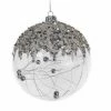 The Christmas Palace 5" CLEAR GLASS BALL WITH SILVER SEQUINS ORNAMENT SET OF 6