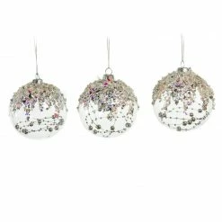 The Christmas Palace 4" CLEAR GLASS BALL WITH SILVER BEADS ORNAMENT SET OF 6