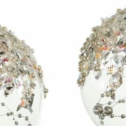 The Christmas Palace 4" CLEAR GLASS BALL WITH SILVER BEADS ORNAMENT SET OF 6
