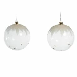 The Christmas Palace 6" CLEAR SNOWY GLASS ORNAMENT SET OF 6