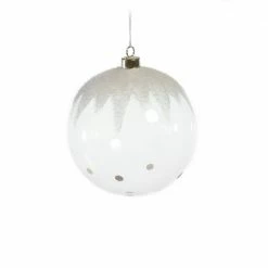 The Christmas Palace 6" CLEAR SNOWY GLASS ORNAMENT SET OF 6