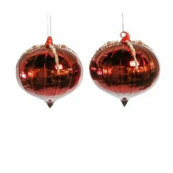 The Christmas Palace 5" RED ONION SHAPE GLASS ORNAMENT WITH BEADS SET OF 6 Christmas Ornaments