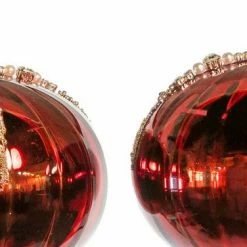 The Christmas Palace 5" RED ONION SHAPE GLASS ORNAMENT WITH BEADS SET OF 6 Christmas Ornaments