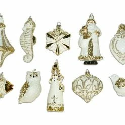 The Christmas Palace Golden Empire 2" - 5" GOLD & WHITE GLASS ORNAMENTS SET OF 24