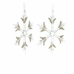 The Christmas Palace 7" SILVER SNOWFLAKE WITH GLITTER ORNAMENT SET OF 6 Pretty In Pink