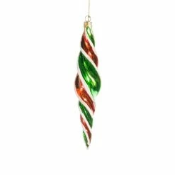 The Christmas Palace Razzle Dazzle 8" RED & GREEN SWIRL FINIAL ORNAMENT SET OF 6