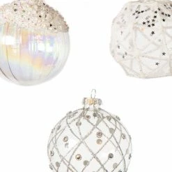 The Christmas Palace Christmas Ornaments 3" GLASS CRYSTAL CLEAR WITH SILVER ACCENTS ORNAMENTS ASSORTED SET OF 12