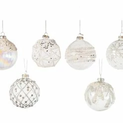 The Christmas Palace Christmas Ornaments 3" GLASS CRYSTAL CLEAR WITH SILVER ACCENTS ORNAMENTS ASSORTED SET OF 12
