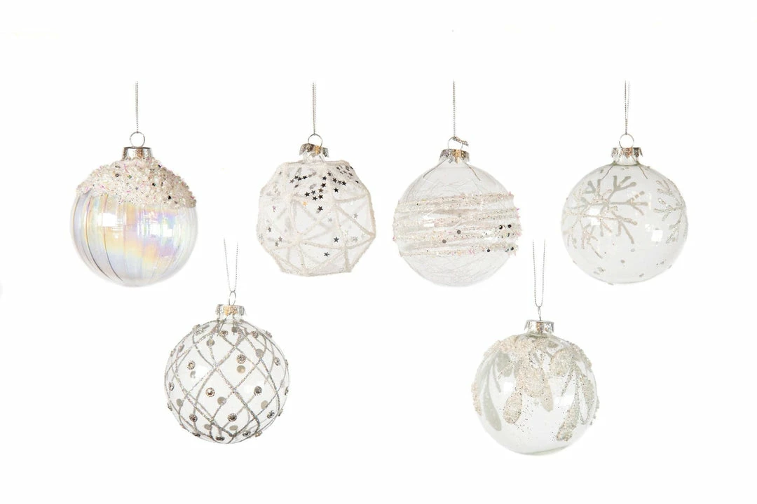 Budget π€© The π Christmas Palace π Christmas Ornaments 3" GLASS CRYSTAL CLEAR WITH SILVER ACCENTS ORNAMENTS ASSORTED SET OF 12 π 1 The Christmas Palace Christmas Ornaments 3" GLASS CRYSTAL CLEAR WITH SILVER ACCENTS ORNAMENTS ASSORTED SET OF 12