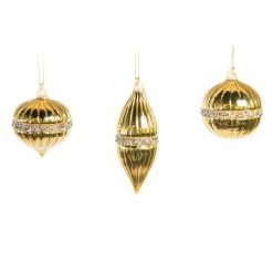 The Christmas Palace 3" - 7" SHINY GOLD BALL ORNAMENT WITH JEWELS SET OF 12