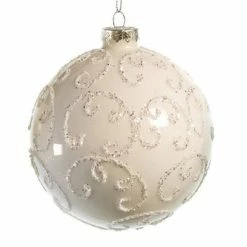 The Christmas Palace 4" GLASS WHITE BALL DECORATIVE ORNAMENT ASSORTED SET OF 12