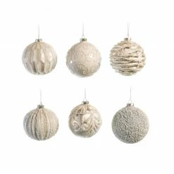 The Christmas Palace 4" GLASS WHITE BALL DECORATIVE ORNAMENT ASSORTED SET OF 12