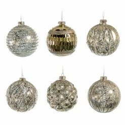 The Christmas Palace 4" GLASS PEWTER BALL DECORATIVE ORNAMENT ASSORTED SET OF 12 Christmas Ornaments
