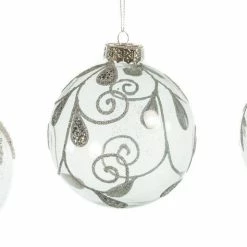 The Christmas Palace Christmas Ornaments 5" CRYSTAL SILVER & GLITTER ORNAMENT ASSORTED SET OF 12