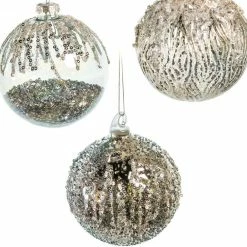 The Christmas Palace 4" GREY & SILVER GLASS DECORATIVE BALL ORNAMENTS ASSORTED SET OF 12